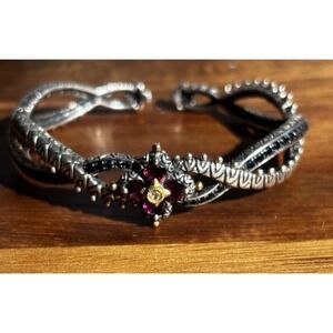 Barbara Bixby 18k Gold Sterling Rhodolite Garnet Black Onyx Cross Over Bracelet